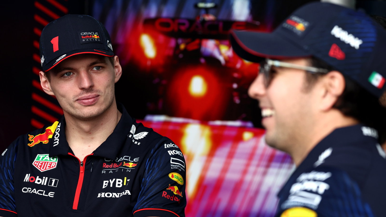 Max Verstappen (NLD) Red Bull Racing and team mate Sergio Perez (MEX) Red Bull Racing. Formula 1 World Championship, Rd 2,