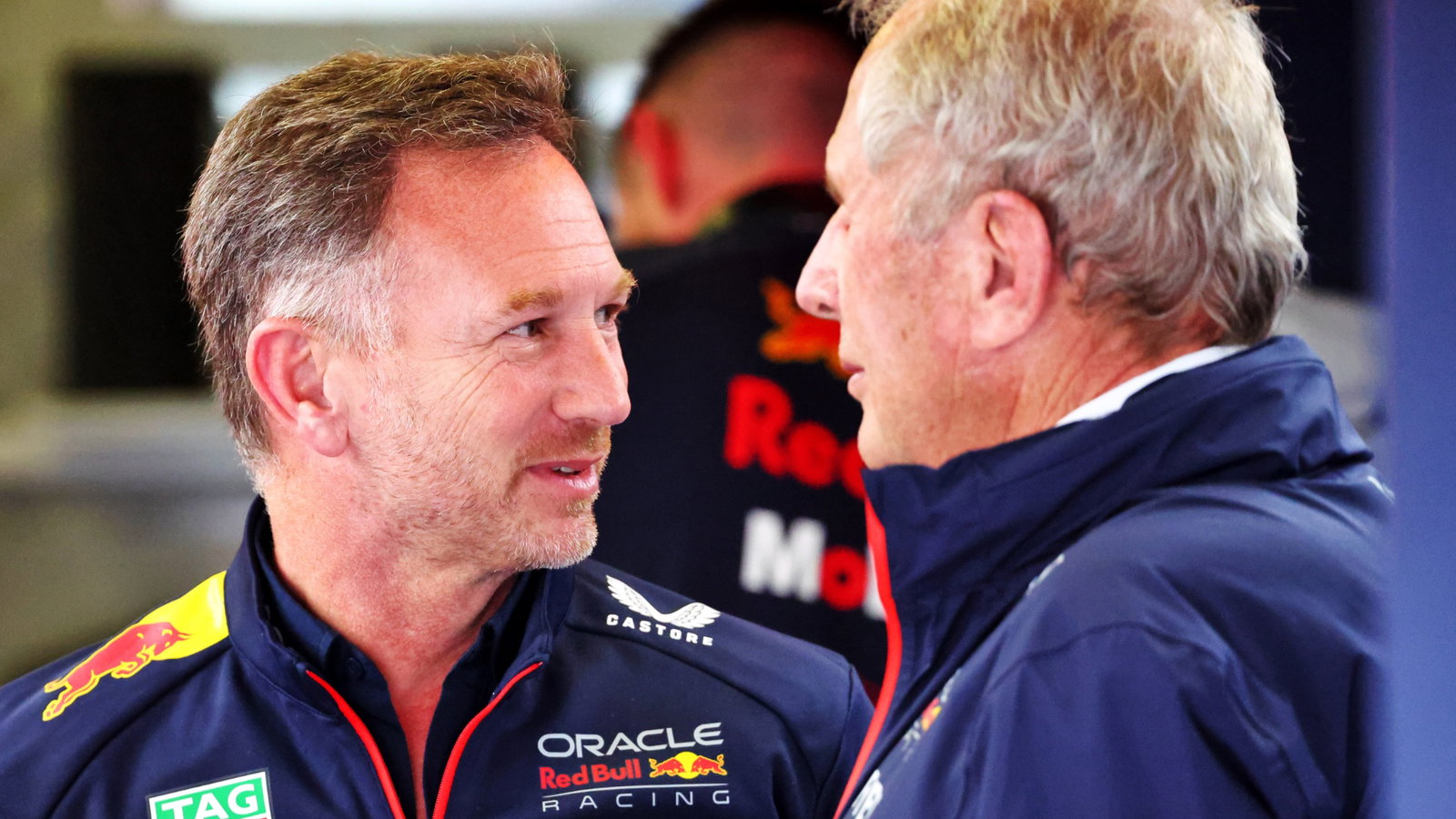 (L to R): Christian Horner (GBR) Red Bull Racing Team Principal with Dr Helmut Marko (AUT) Red Bull Motorsport Consultant.
