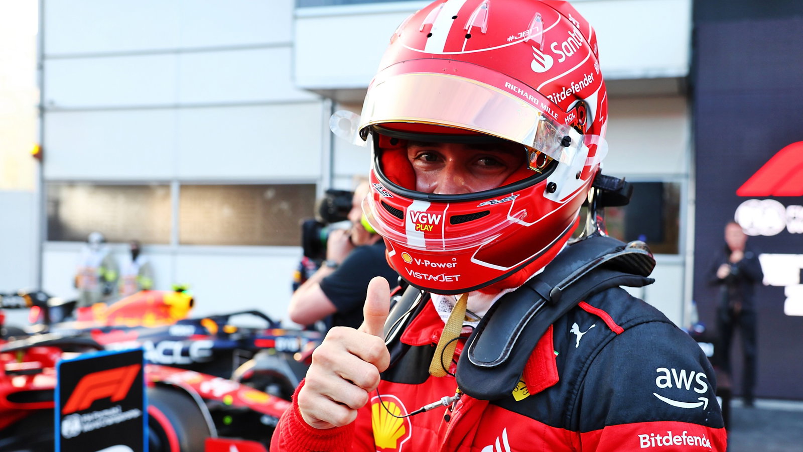 Charles Leclerc (MON) Ferrari celebrates his pole position in qualifying parc ferme. Formula 1 World Championship, Rd 4,