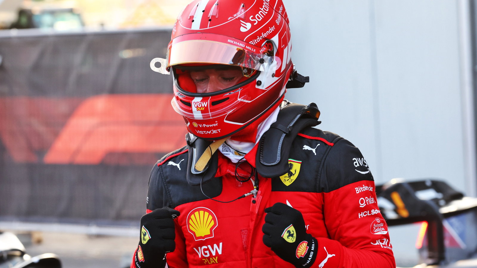 Charles Leclerc (MON) Ferrari celebrates