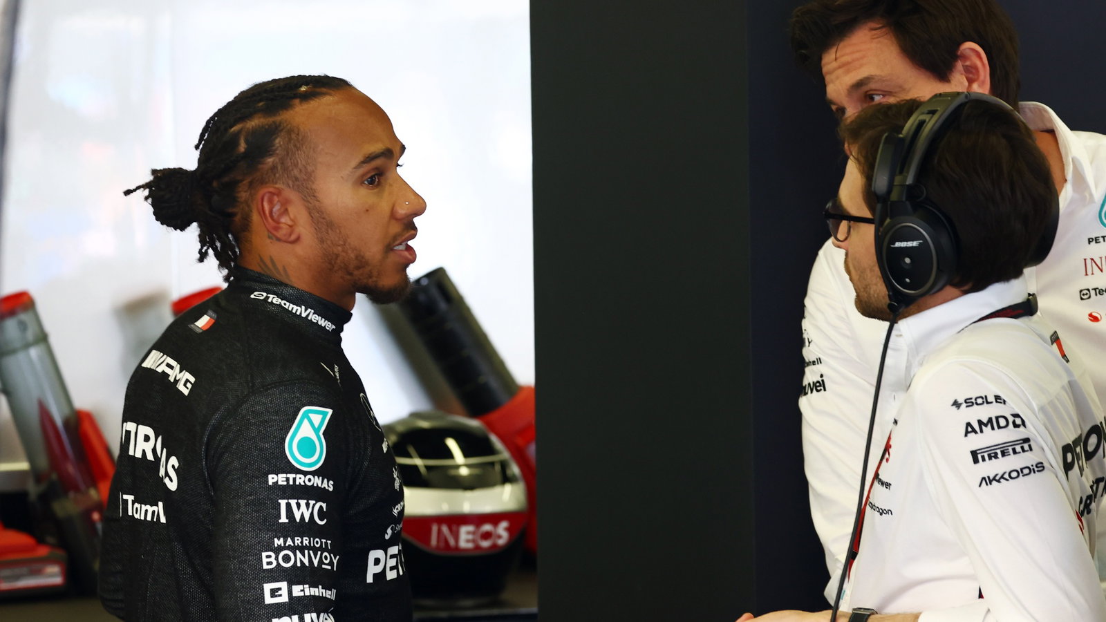 Lewis Hamilton (GBR) Mercedes AMG F1 with Toto Wolff (GER) Mercedes AMG F1 Shareholder and Executive Director and Jerome