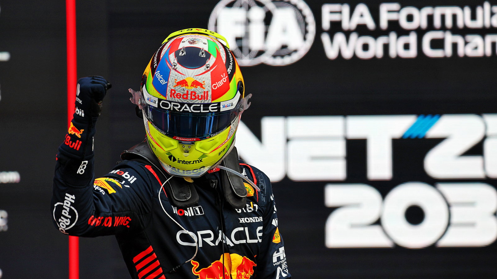 Race winner Sergio Perez (MEX) Red Bull Racing celebrates in parc ferme. Formula 1 World Championship, Rd 4, Azerbaijan