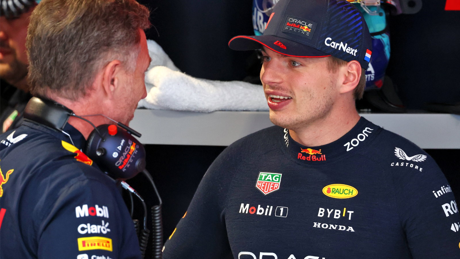 Max Verstappen (NLD) Red Bull Racing with Christian Horner (GBR) Red Bull Racing Team Principal. Formula 1 World