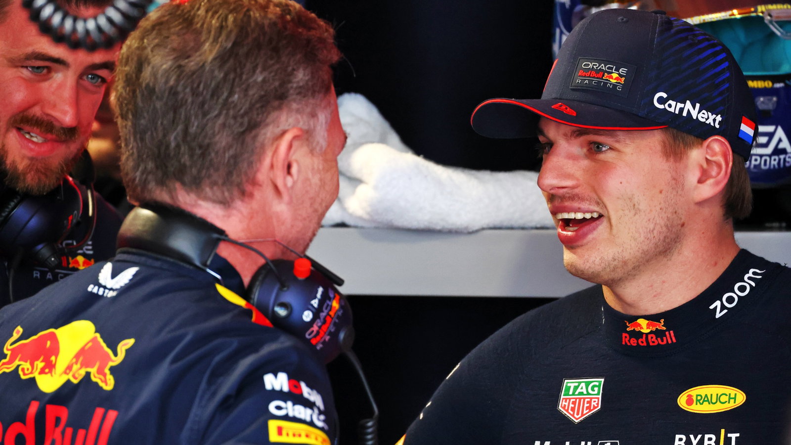 Max Verstappen (NLD) Red Bull Racing with Christian Horner (GBR) Red Bull Racing Team Principal. Formula 1 World