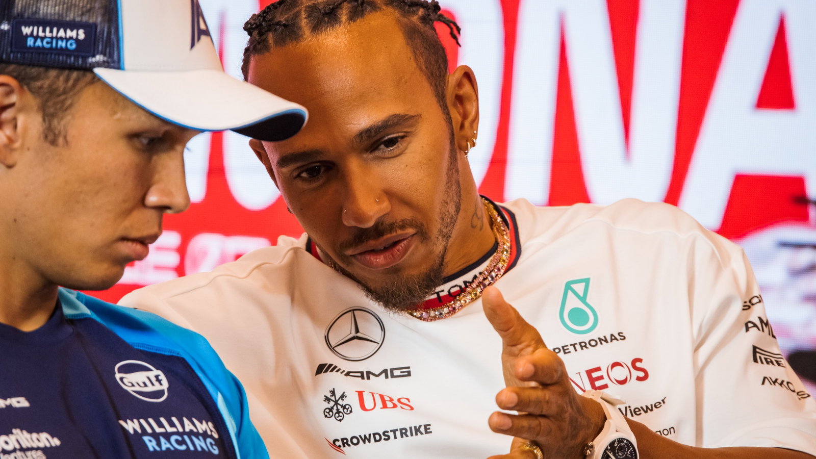 Alex Albon and Lewis Hamilton