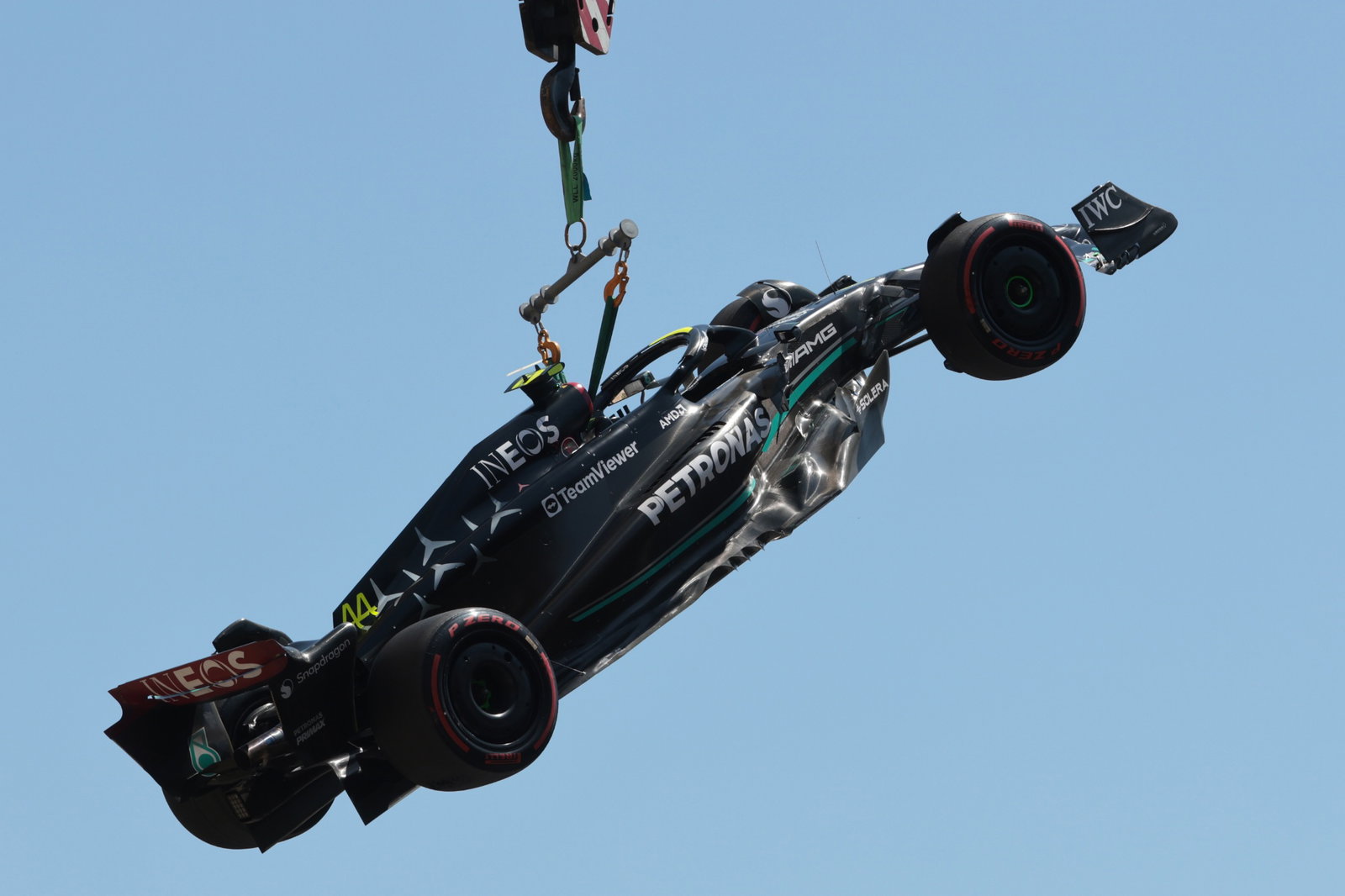 Lewis Hamilton (GBR) Mercedes AMG F1 W14 crashed out in the third practice session. Formula 1 World Championship, Rd 7,