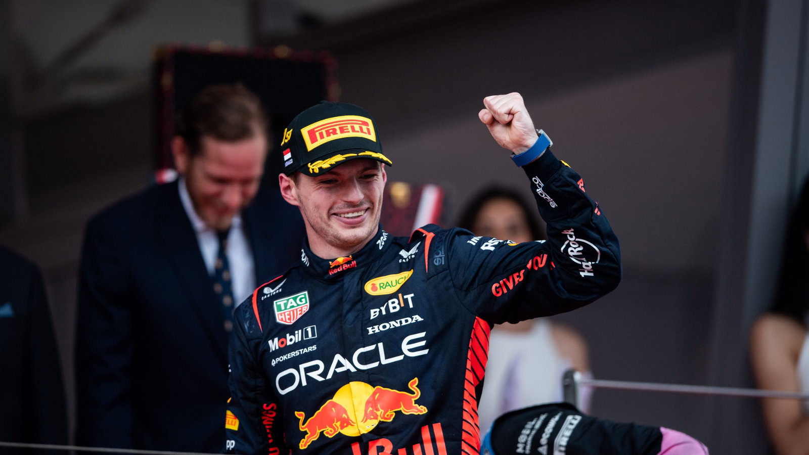 Race winner Max Verstappen (NLD) Red Bull Racing celebrates on the podium. Formula 1 World Championship, Rd 7, Monaco