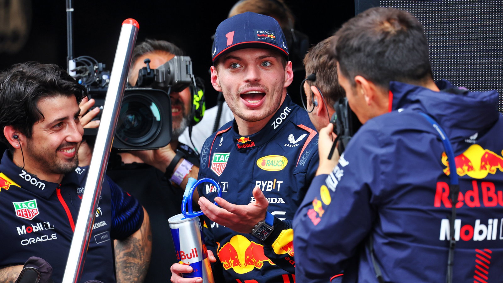Pole sitter Max Verstappen (NLD) Red Bull Racing in qualifying parc ferme. Formula 1 World Championship, Rd 8, Spanish