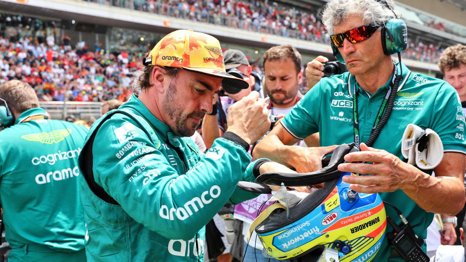 Fernando Alonso (ESP) Aston Martin F1 Team on the grid. Formula 1 World Championship, Rd 8, Spanish Grand Prix, Barcelona,
