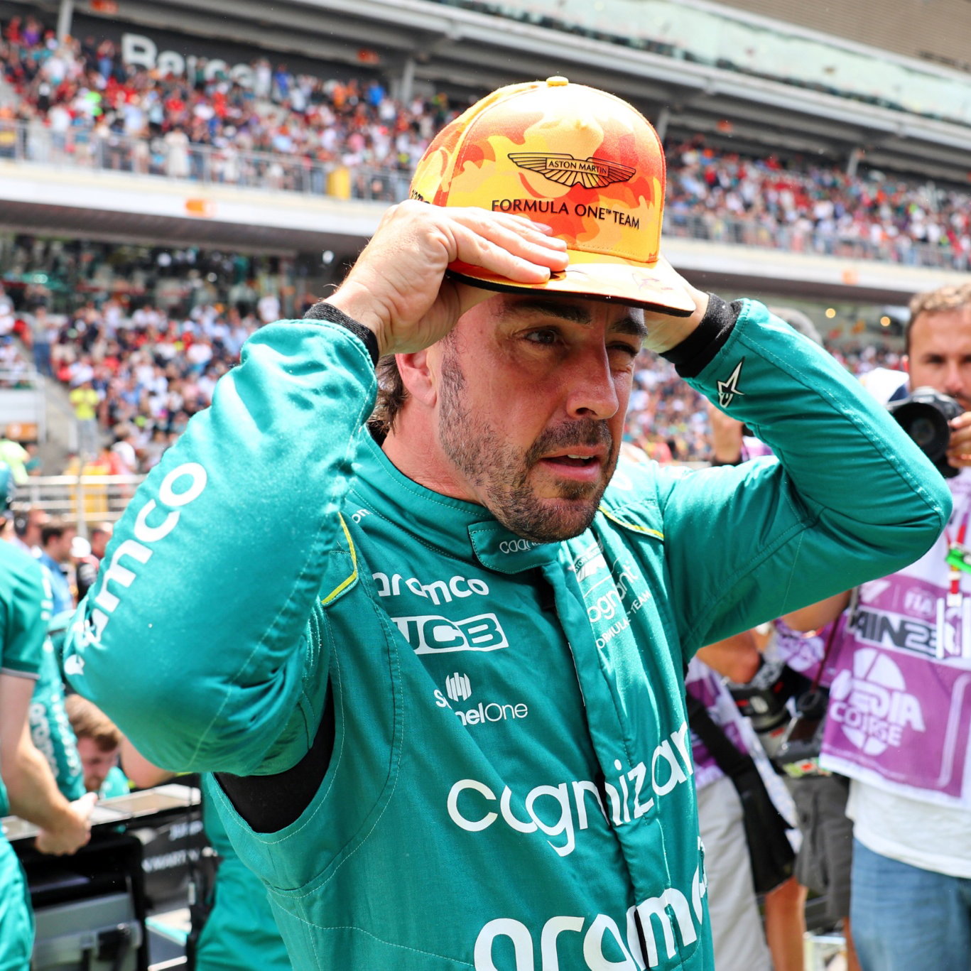 Fernando Alonso (ESP) Aston Martin F1 Team on the grid. Formula 1 World Championship, Rd 8, Spanish Grand Prix, Barcelona,