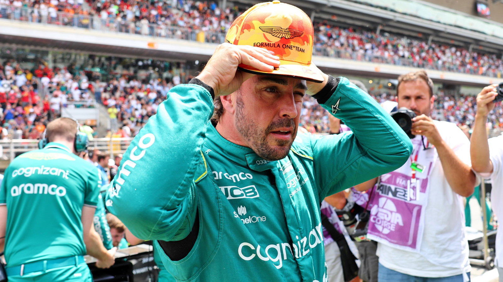 Fernando Alonso (ESP) Aston Martin F1 Team on the grid. Formula 1 World Championship, Rd 8, Spanish Grand Prix, Barcelona,