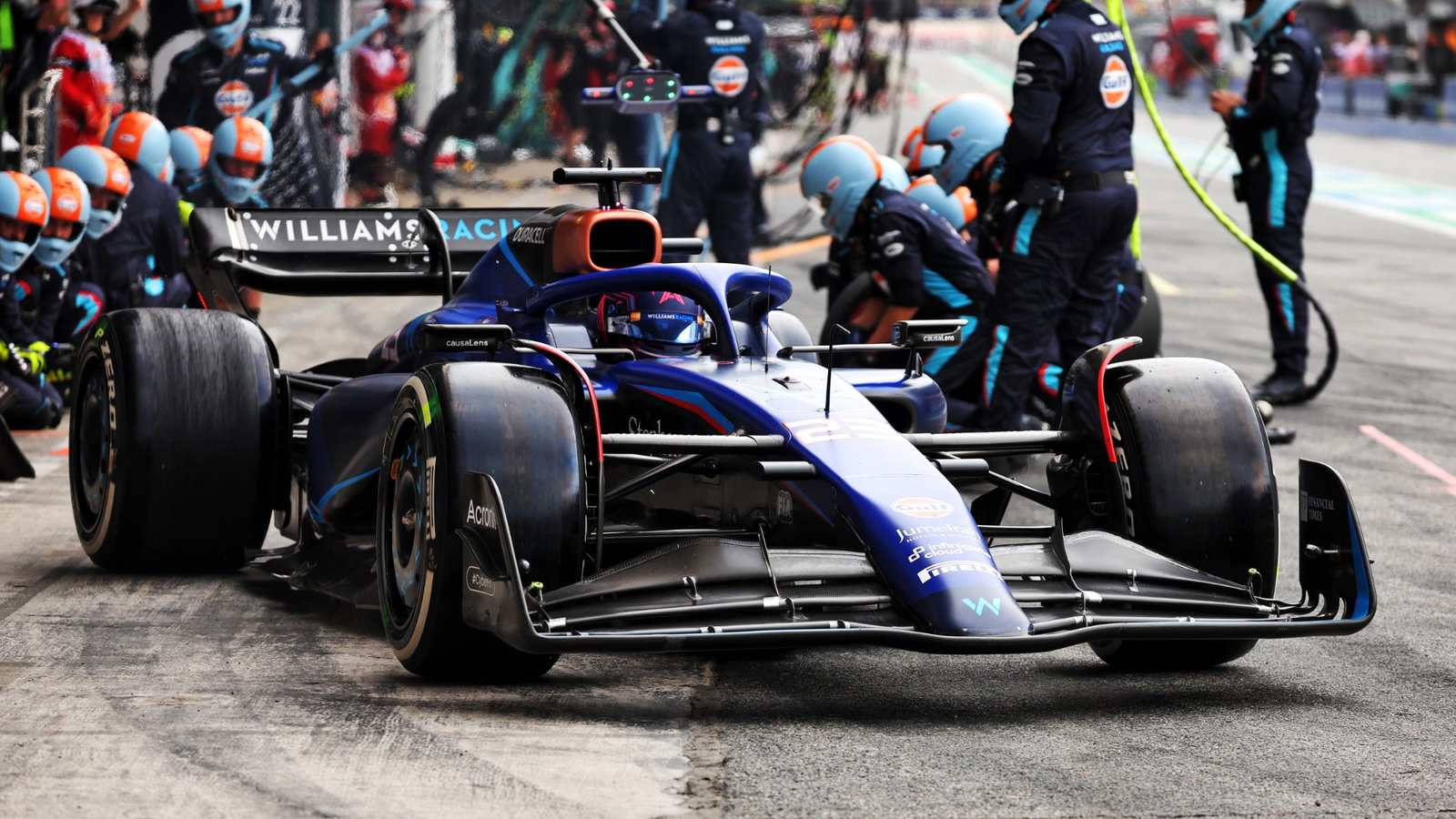 Alexander Albon (THA) Williams Racing FW45 makes a pit stop. Formula 1 World Championship, Rd 8, Spanish Grand Prix,