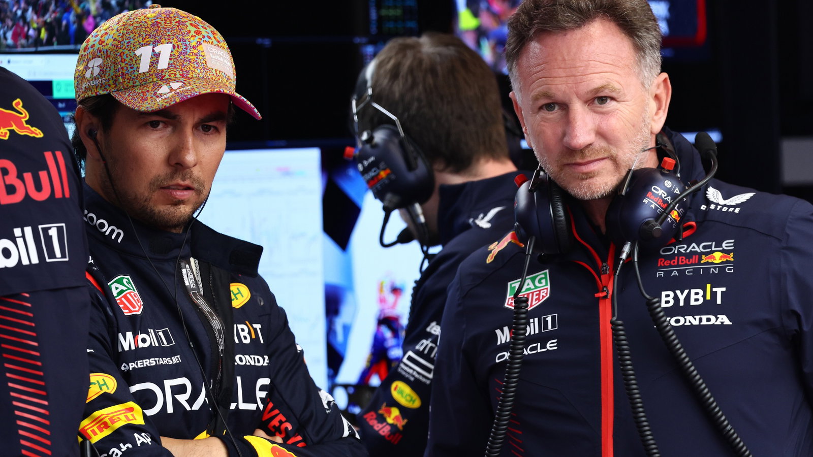 (L to R): Sergio Perez (MEX) Red Bull Racing and Christian Horner (GBR) Red Bull Racing Team Principal. Formula 1 World