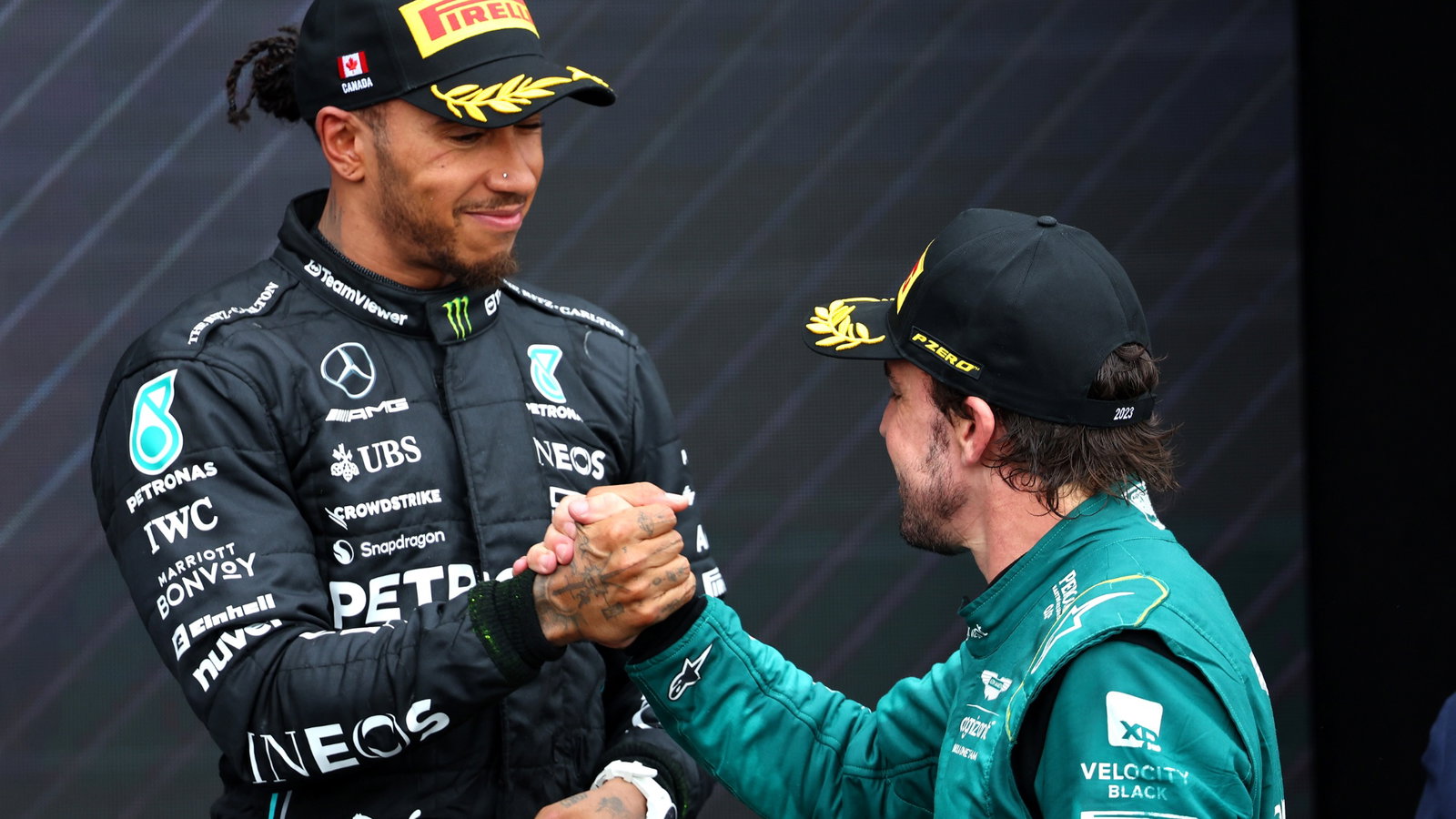 3rd place Lewis Hamilton (GBR) Mercedes AMG F1 W14 with 2nd place Fernando Alonso (ESP) Aston Martin F1 Team. Formula 1
