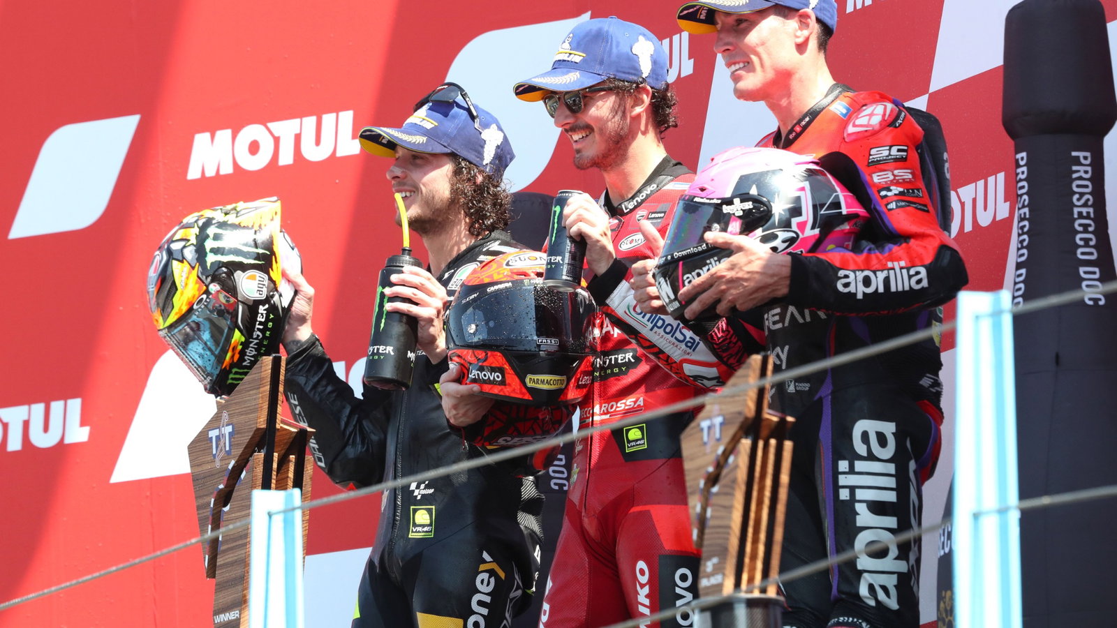 Francesco Bagnaia, Marco Bezzecchi, Aleix Espargaro podium, MotoGP race, Dutch MotoGP, 25 June