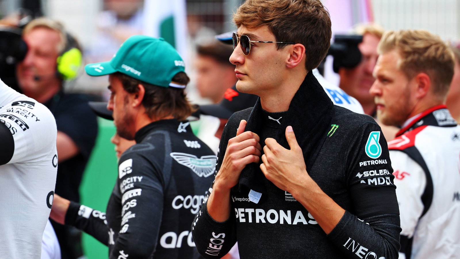 George Russell (GBR) Mercedes AMG F1 on the grid. Formula 1 World Championship, Rd 10, Austrian Grand Prix, Spielberg,