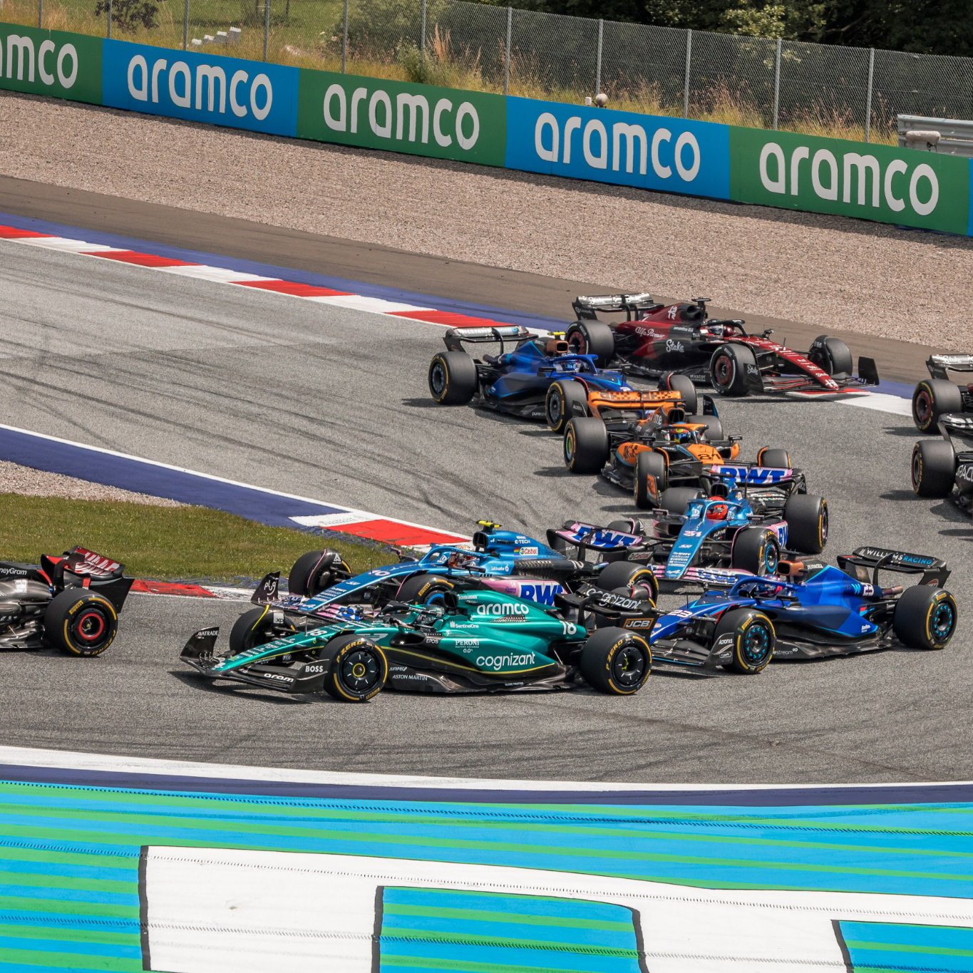 Lance Stroll (CDN) Aston Martin F1 Team AMR23 at the start of the race. Formula 1 World Championship, Rd 10, Austrian