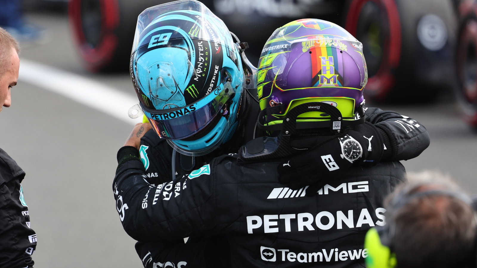 George Russell (GBR) Mercedes AMG F1 W14 with Lewis Hamilton (GBR) Mercedes AMG F1. Formula 1 World Championship, Rd 11,