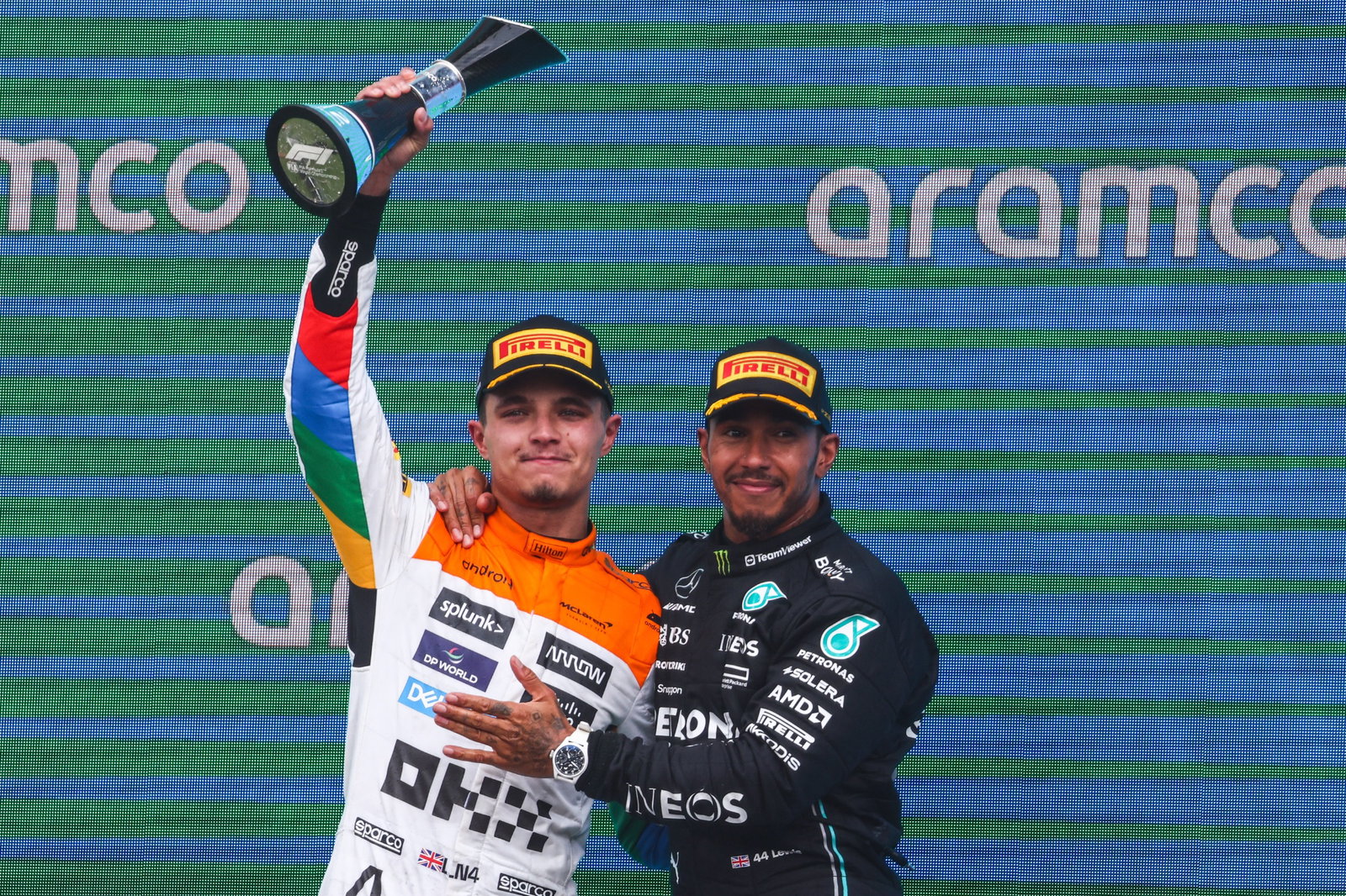 Lando Norris (GBR), McLaren F1 Team and Lewis Hamilton (GBR), Mercedes AMG F1 Formula 1 World Championship, Rd 11,