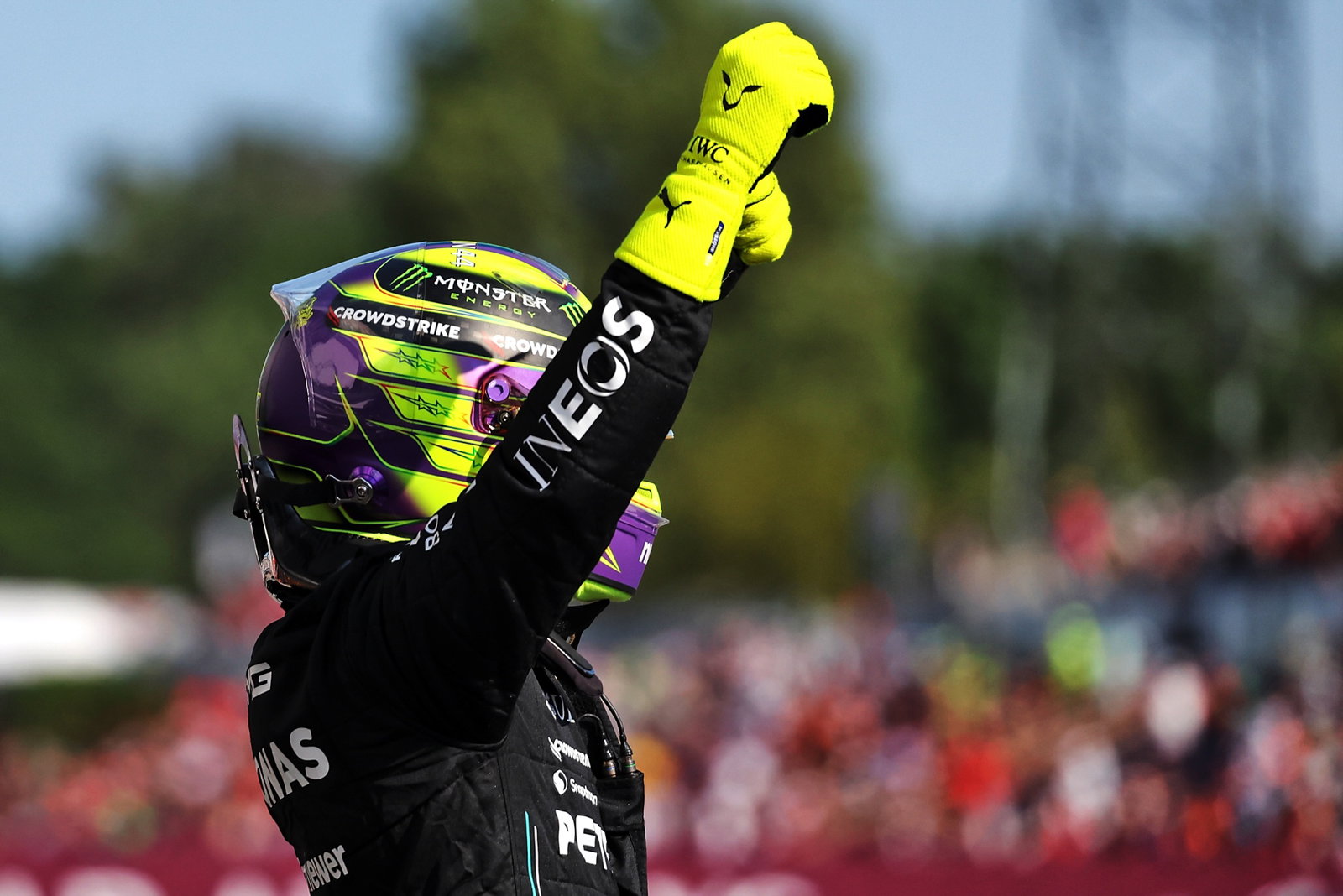 Pole sitter Lewis Hamilton (GBR) Mercedes AMG F1 celebrates in qualifying parc ferme. Formula 1 World Championship, Rd 12,