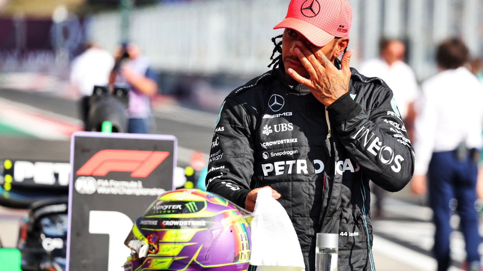 Pole sitter Lewis Hamilton (GBR) Mercedes AMG F1 in qualifying parc ferme. Formula 1 World Championship, Rd 12, Hungarian