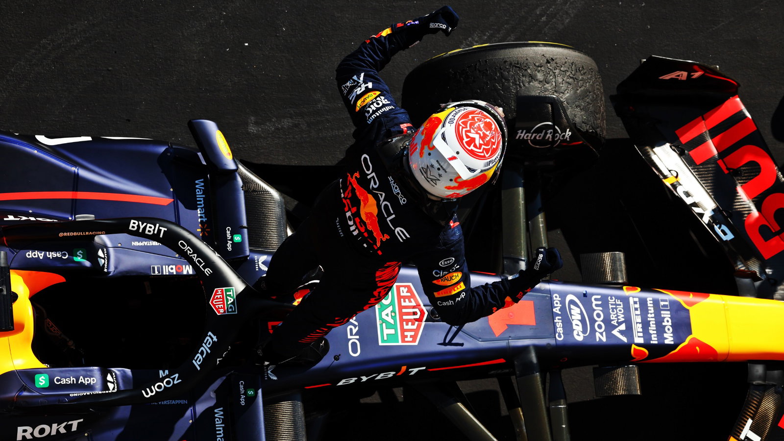 Race winner Max Verstappen (NLD) Red Bull Racing RB19 celebrates in parc ferme. Formula 1 World Championship, Rd 12,