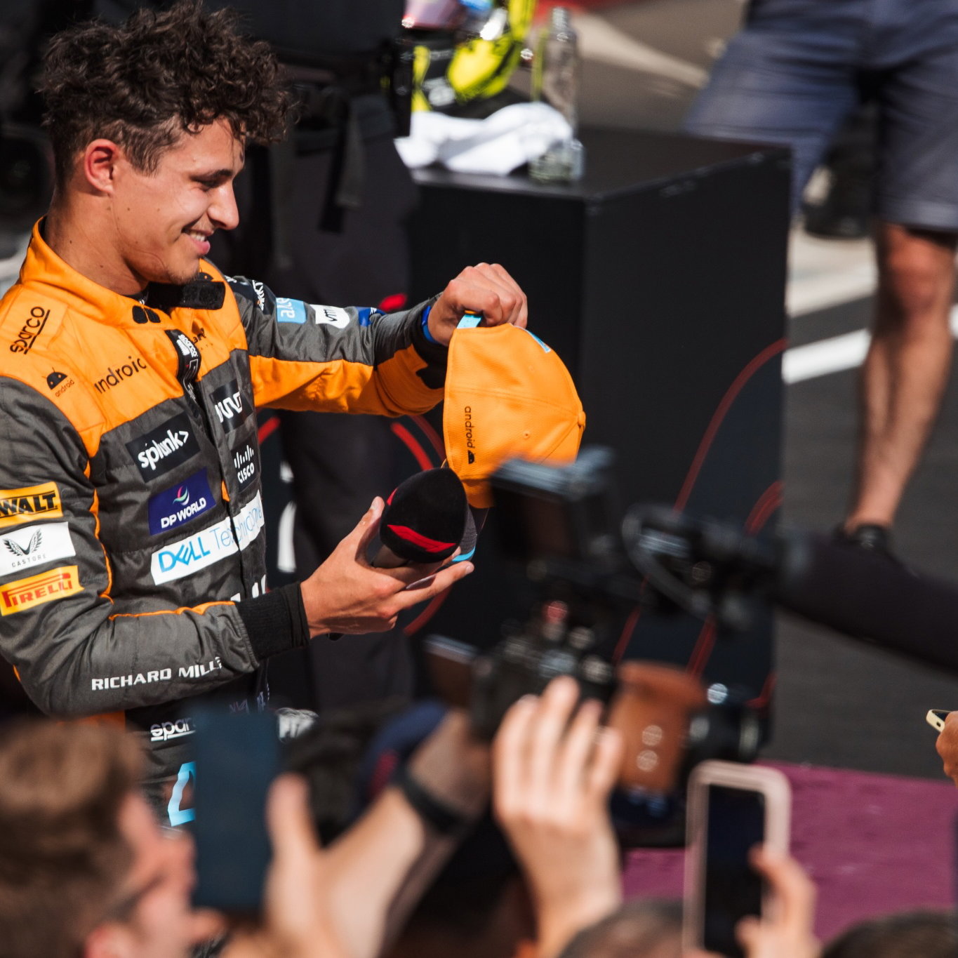 Lando Norris (GBR) McLaren with Nico Rosberg (GER) in parc ferme. Formula 1 World Championship, Rd 12, Hungarian Grand