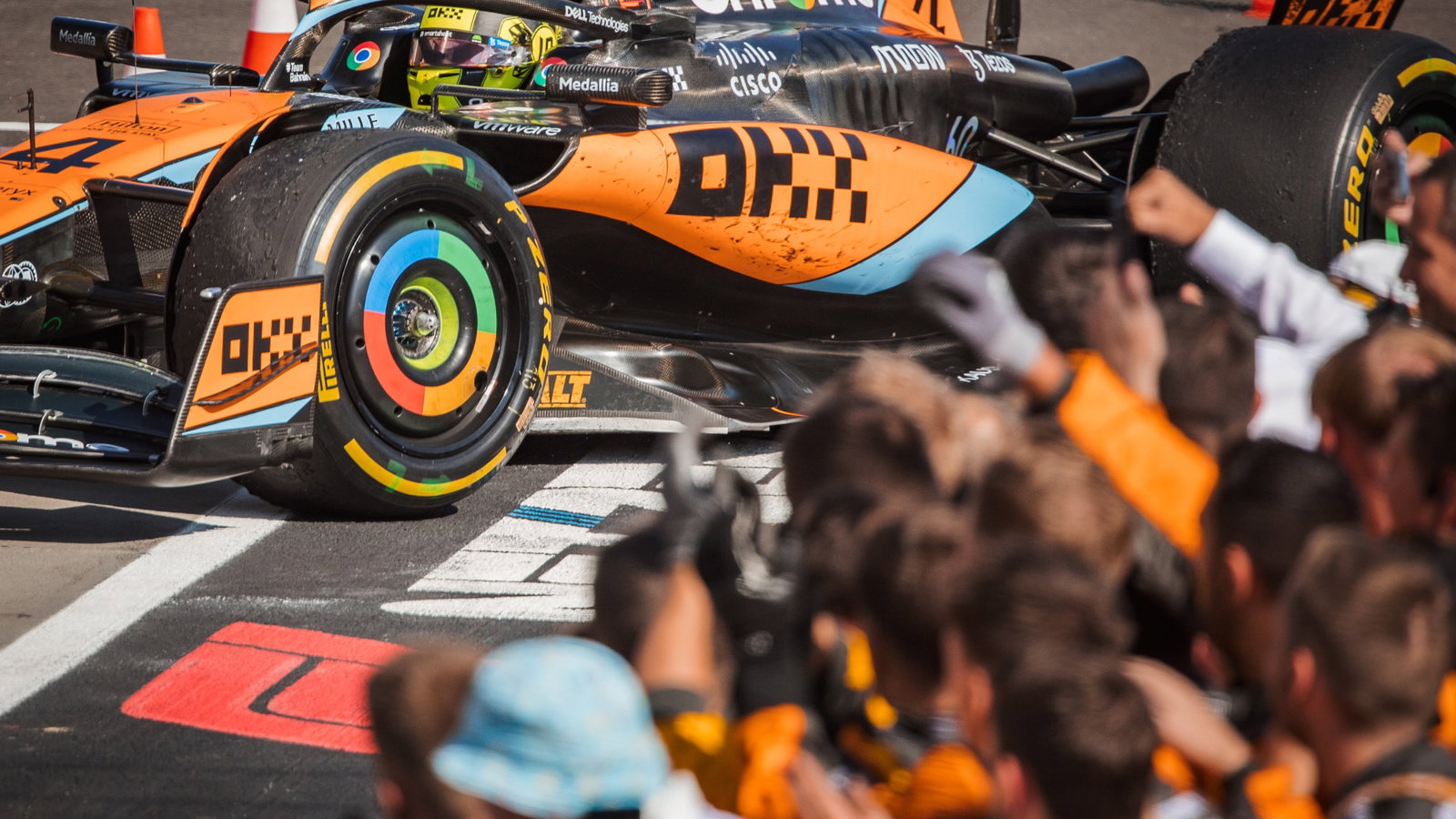 Lando Norris (GBR) McLaren MCL60, second position, in parc ferme with the team. Formula 1 World Championship, Rd 12,