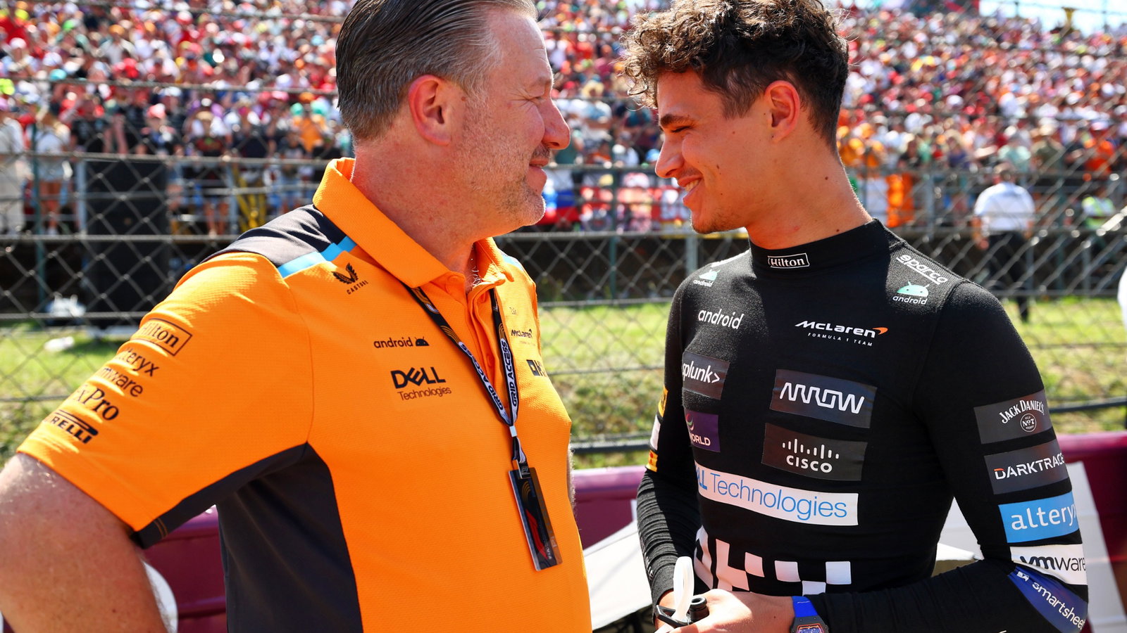 (L to R): Zak Brown (USA) McLaren Executive Director with Lando Norris (GBR) McLaren on the grid. Formula 1 World