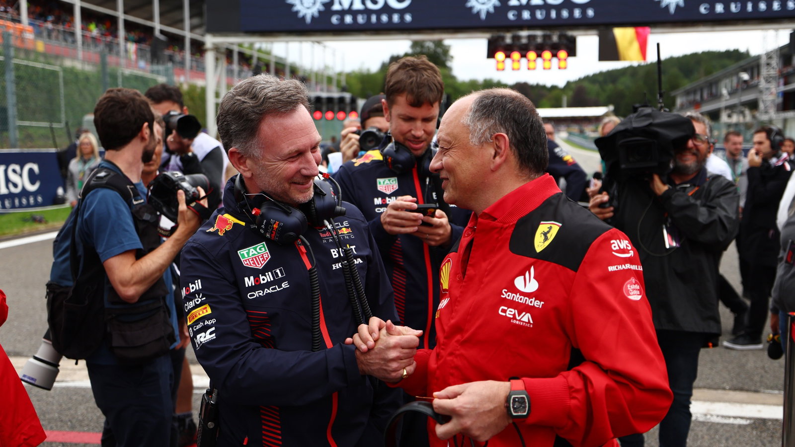 Toyota Gazoo Racing Christian Horner (GBR) Red Bull Racing Team Principal with Frederic Vasseur (FRA) Ferrari Team Principal