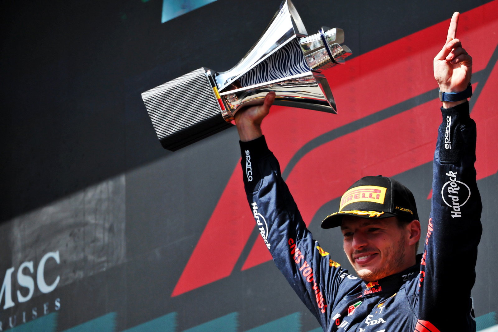 Race winner Max Verstappen (NLD) Red Bull Racing celebrates on the podium. Formula 1 World Championship, Rd 13, Belgian