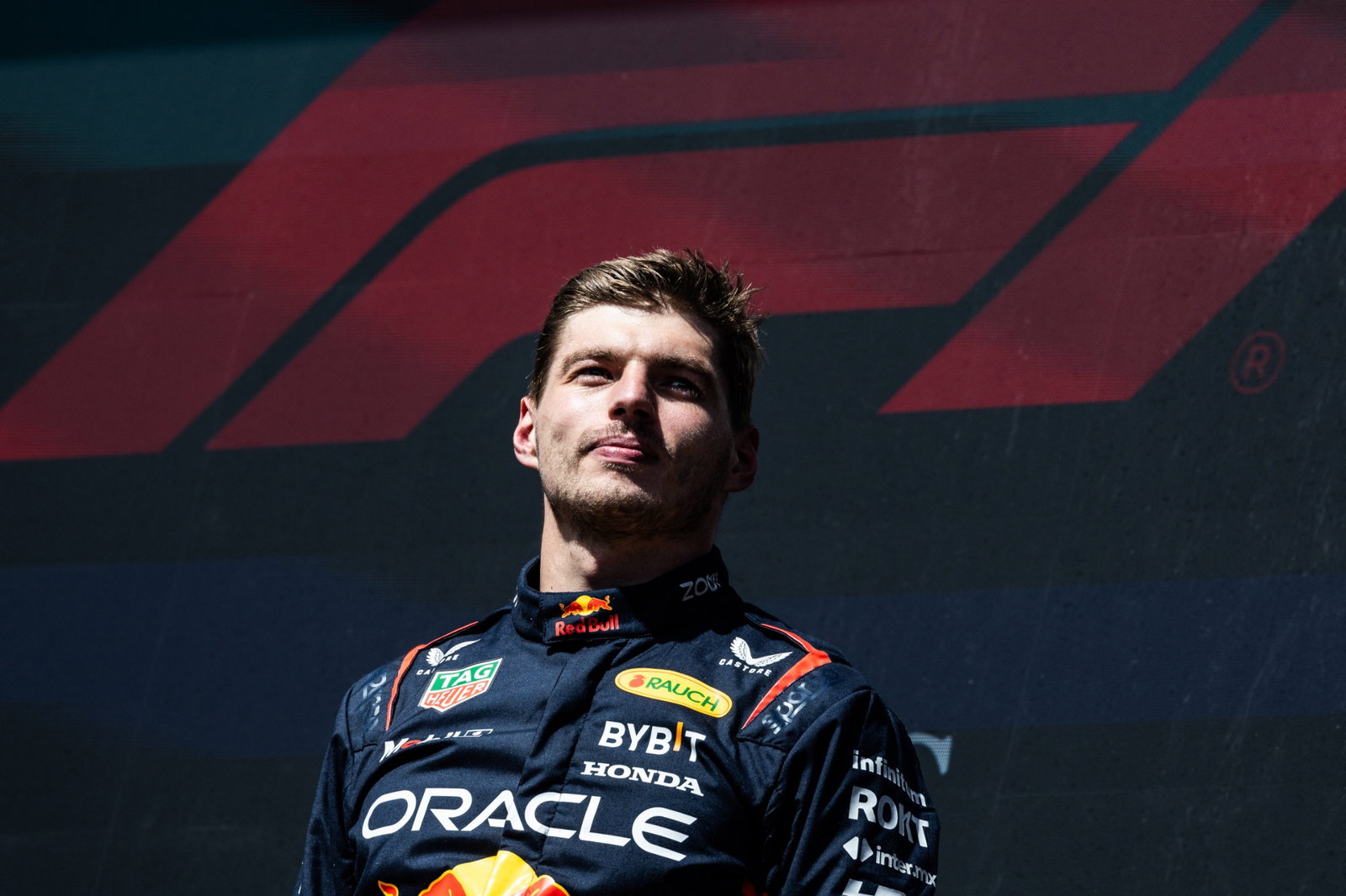 Race winner Max Verstappen (NLD) Red Bull Racing on the podium. Formula 1 World Championship, Rd 13, Belgian Grand Prix,