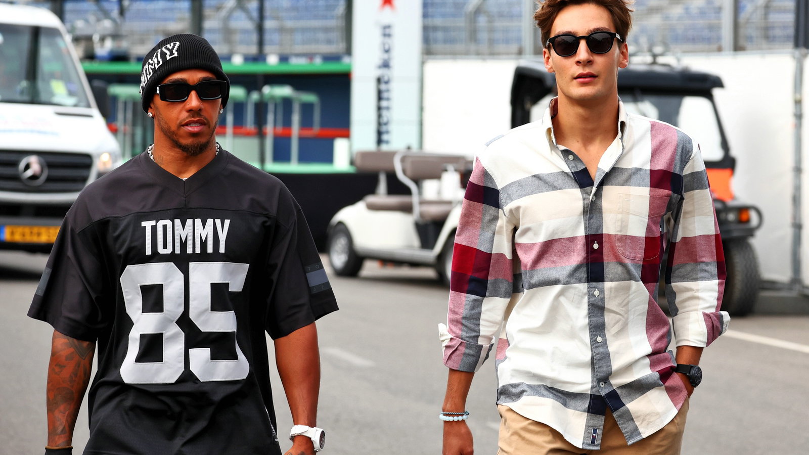 (L to R): Lewis Hamilton (GBR) Mercedes AMG F1 with team mate George Russell (GBR) Mercedes AMG F1. Formula 1 World