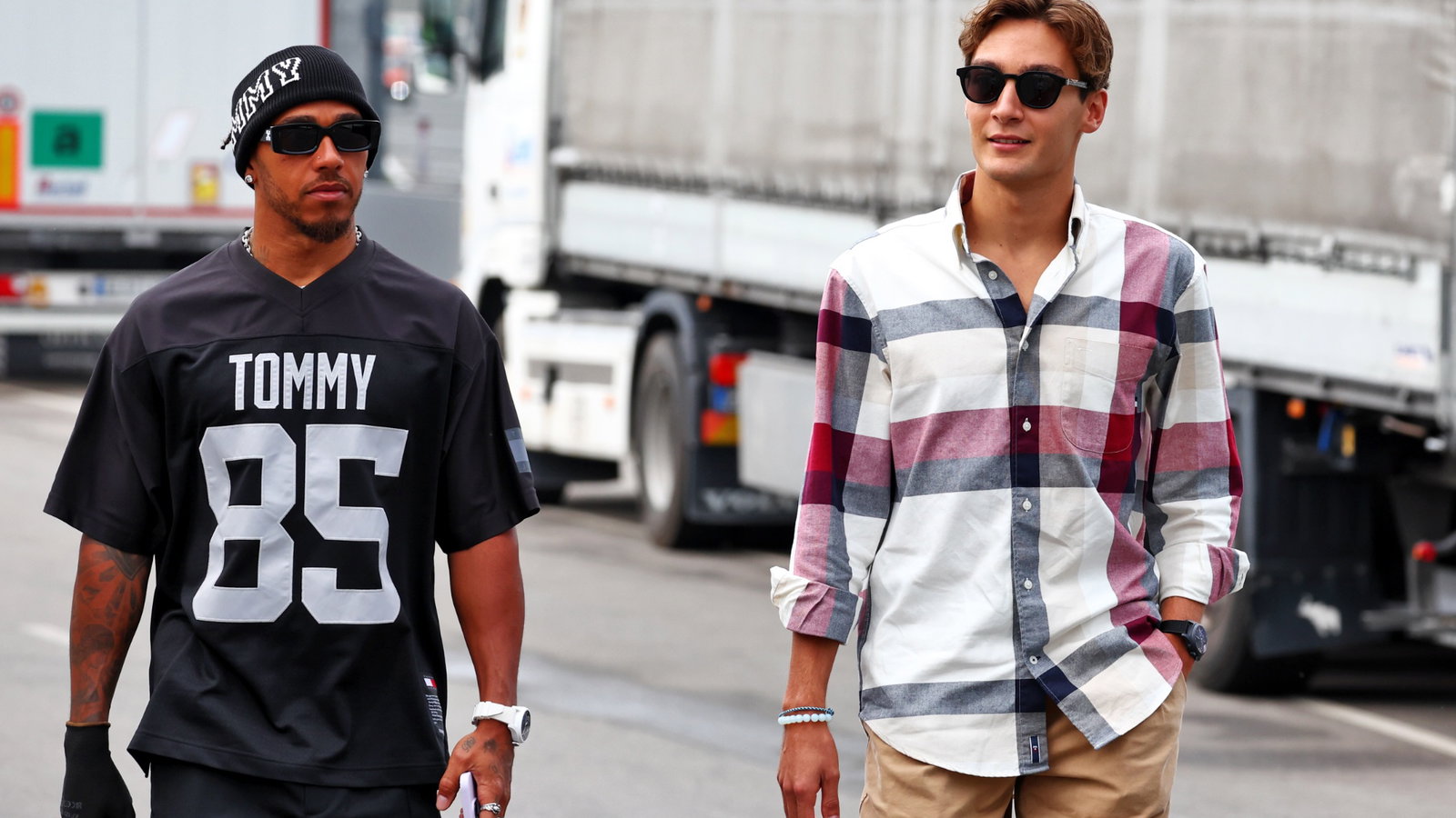 (L to R): Lewis Hamilton (GBR) Mercedes AMG F1 with team mate George Russell (GBR) Mercedes AMG F1. Formula 1 World