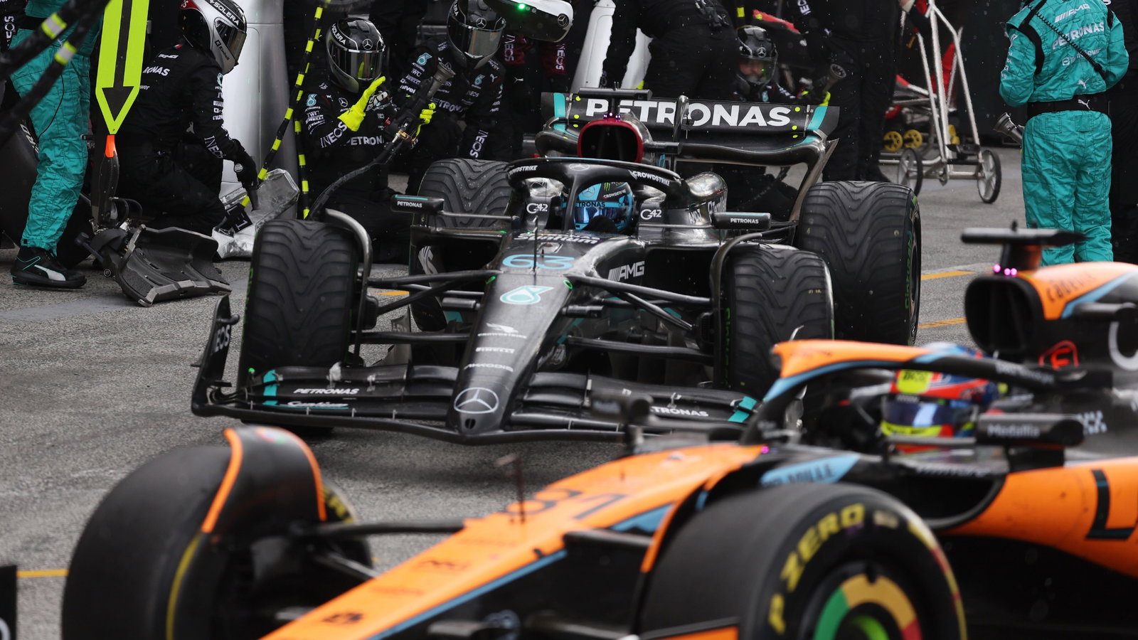 George Russell (GBR) Mercedes AMG F1 W14 makes a pit stop. Formula 1 World Championship, Rd 14, Dutch Grand Prix,
