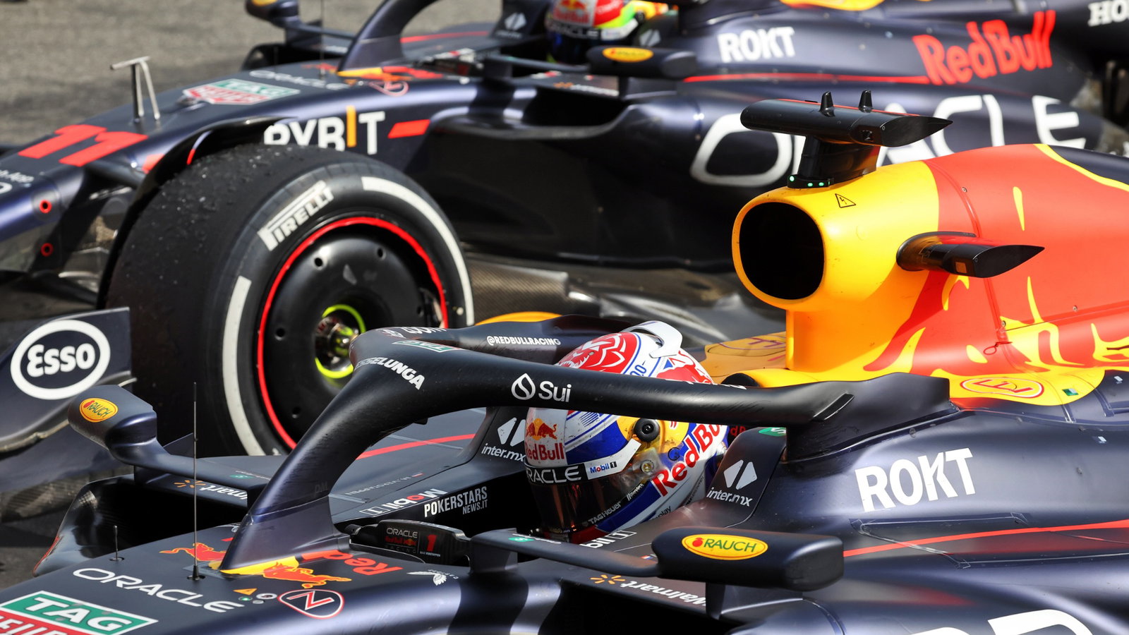 Race winner Max Verstappen (NLD) Red Bull Racing RB19 and Sergio Perez (MEX) Red Bull Racing RB19 in parc ferme. Formula 1