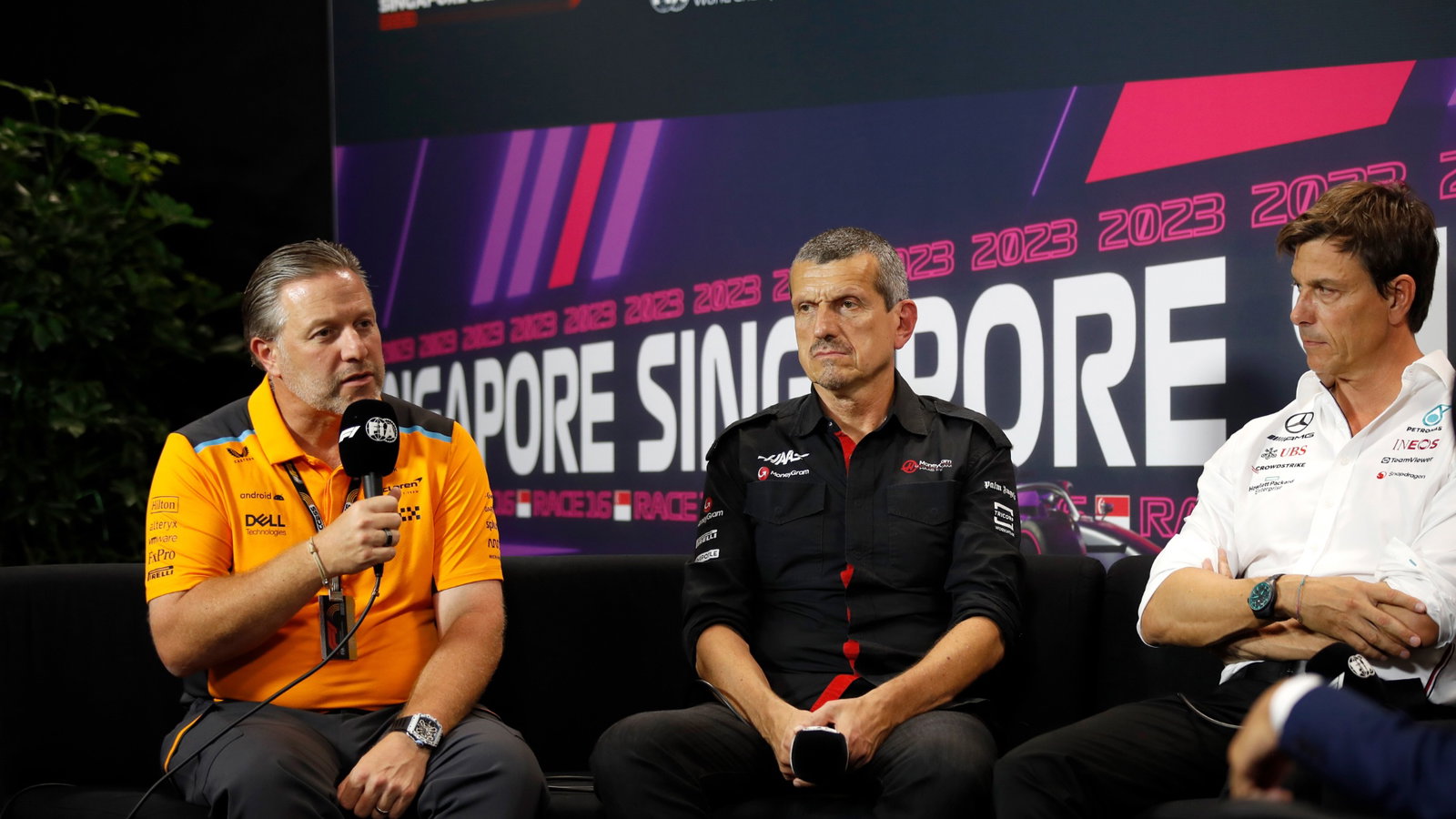 (L to R): Zak Brown (USA) McLaren Executive Director; Guenther Steiner (ITA) Haas F1 Team Prinicipal; and Toto Wolff (GER)