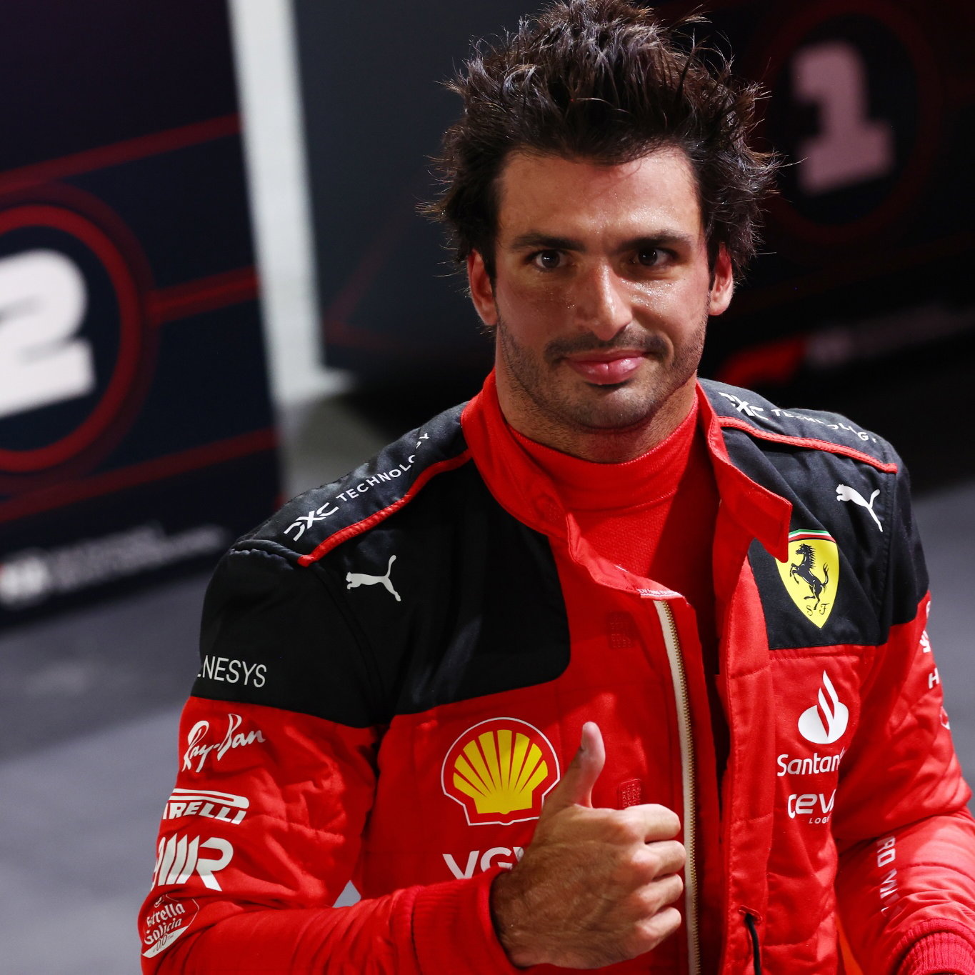 Carlos Sainz Jr (ESP) Ferrari celebrates his pole position in qualifying parc ferme. Formula 1 World Championship, Rd 16,