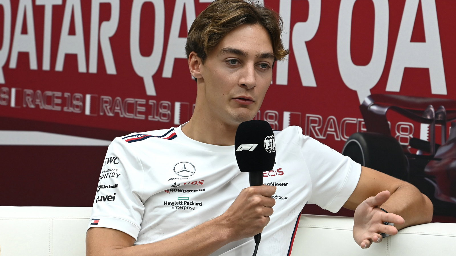 George Russell (GBR) Mercedes AMG F1 in the FIA Press Conference. Formula 1 World Championship, Rd 18, Qatar Grand Prix,