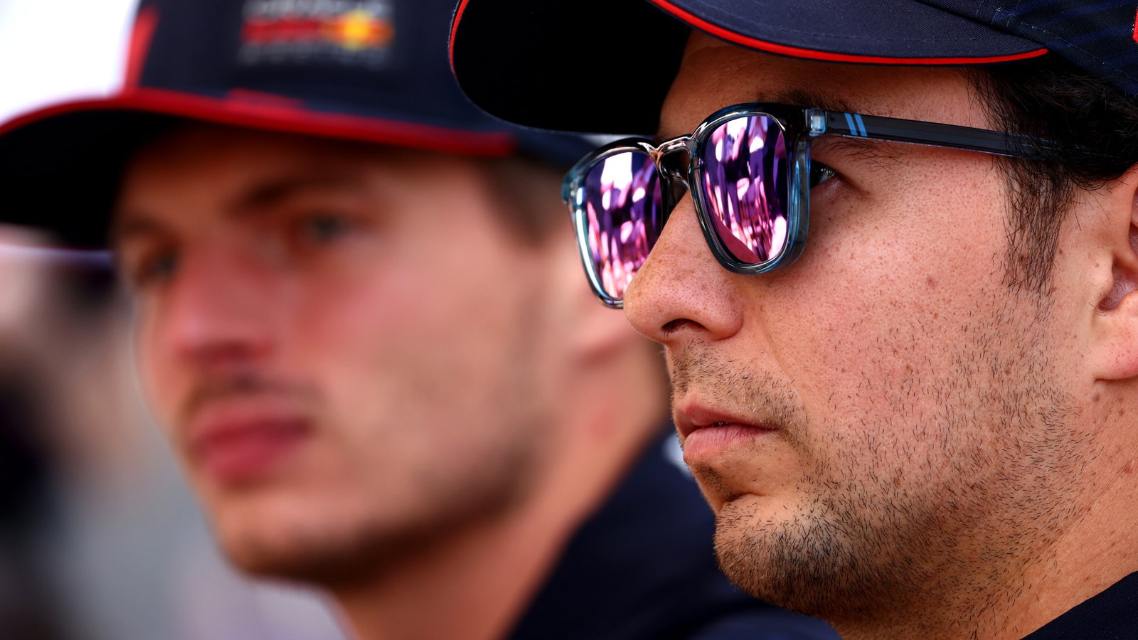 Sergio Perez (MEX) Red Bull Racing with team mate Max Verstappen (NLD) Red Bull Racing. Formula 1 World Championship, Rd