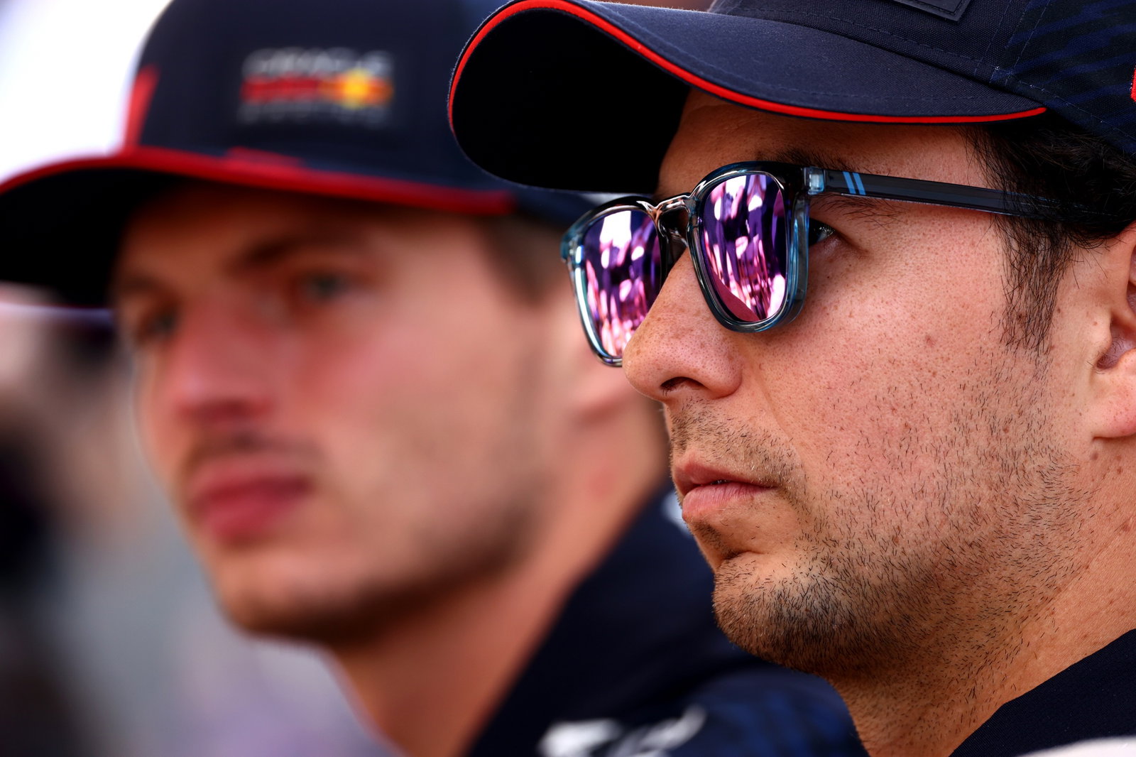 Sergio Perez (MEX) Red Bull Racing with team mate Max Verstappen (NLD) Red Bull Racing. Formula 1 World Championship, Rd