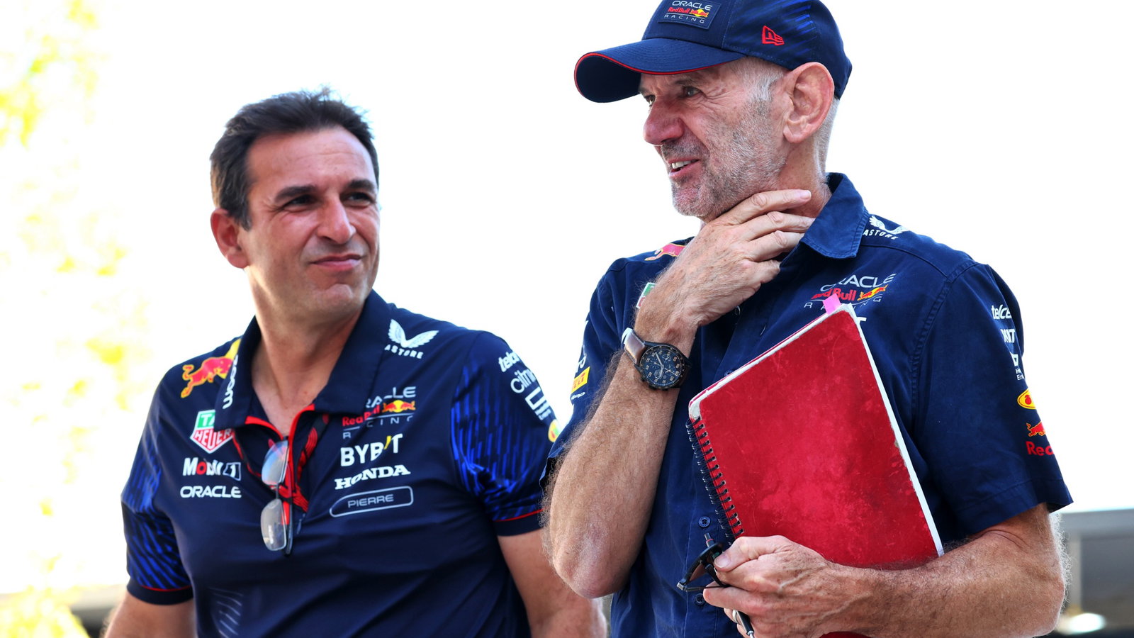 Adrian Newey (GBR) Red Bull Racing Chief Technical Officer (Right) with Pierre Wache (FRA) Red Bull Racing Technical