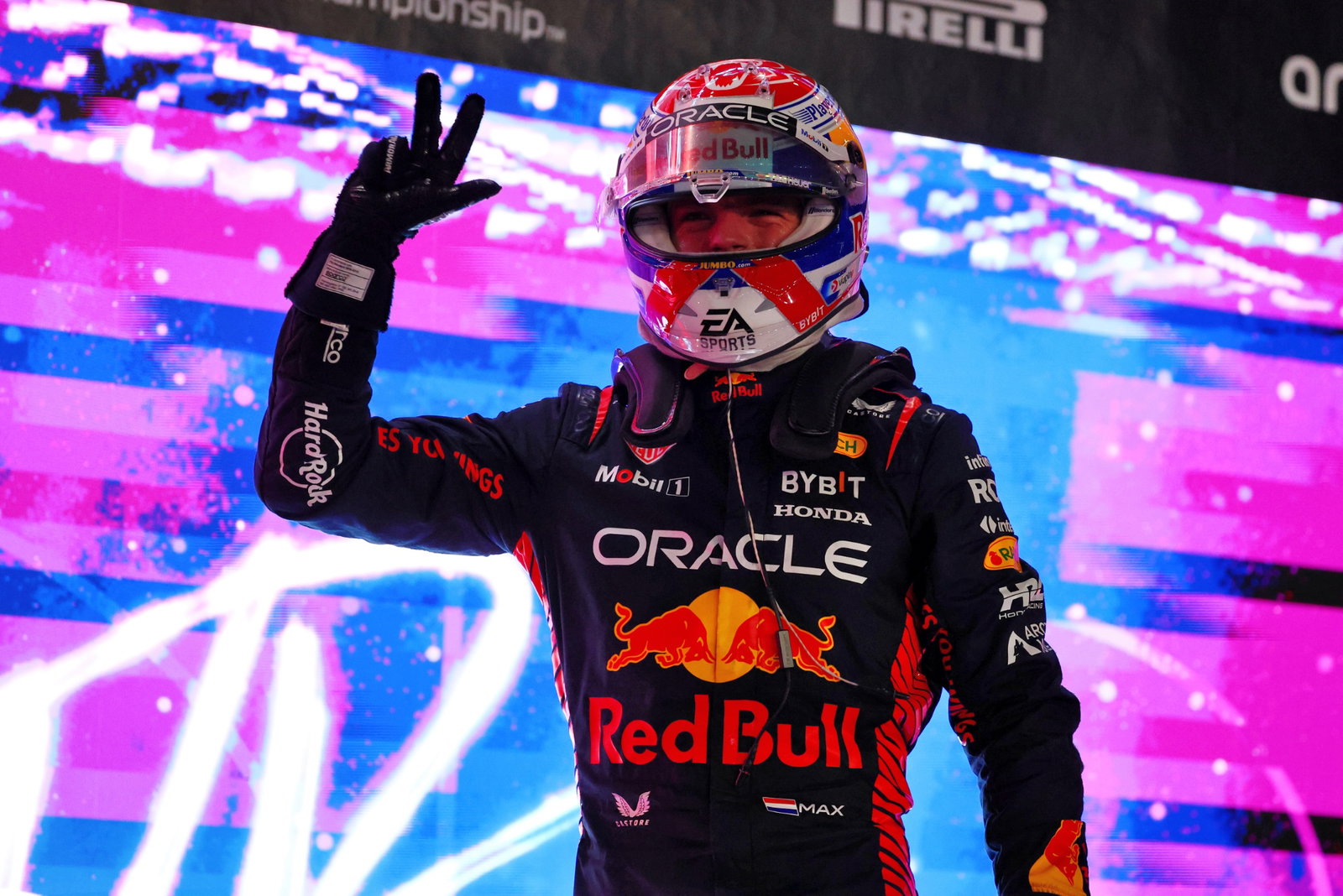 Max Verstappen (NLD) Red Bull Racing celebrates winning his third World Championship in Sprint parc ferme. Formula 1 World