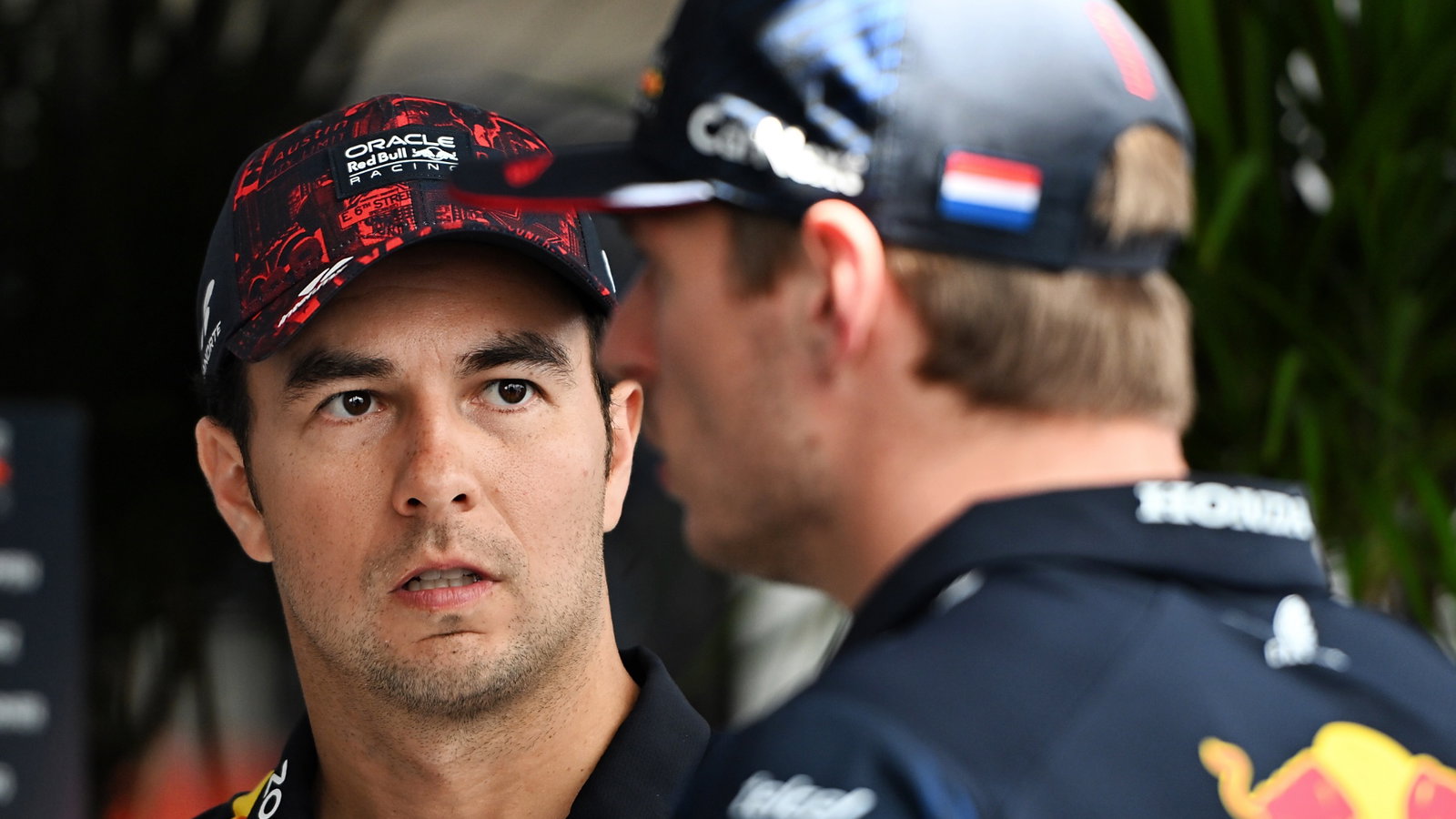 Sergio Perez (MEX) Red Bull Racing and team mate Max Verstappen (NLD) Red Bull Racing. Formula 1 World Championship, Rd