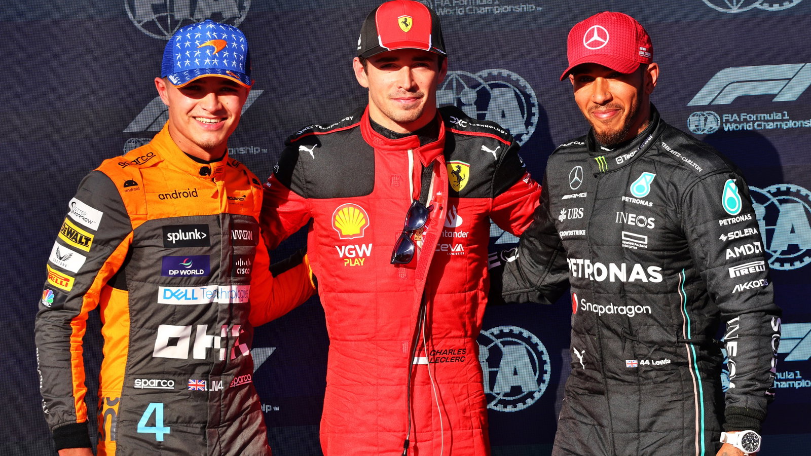 Norris, Leclerc, Hamilton