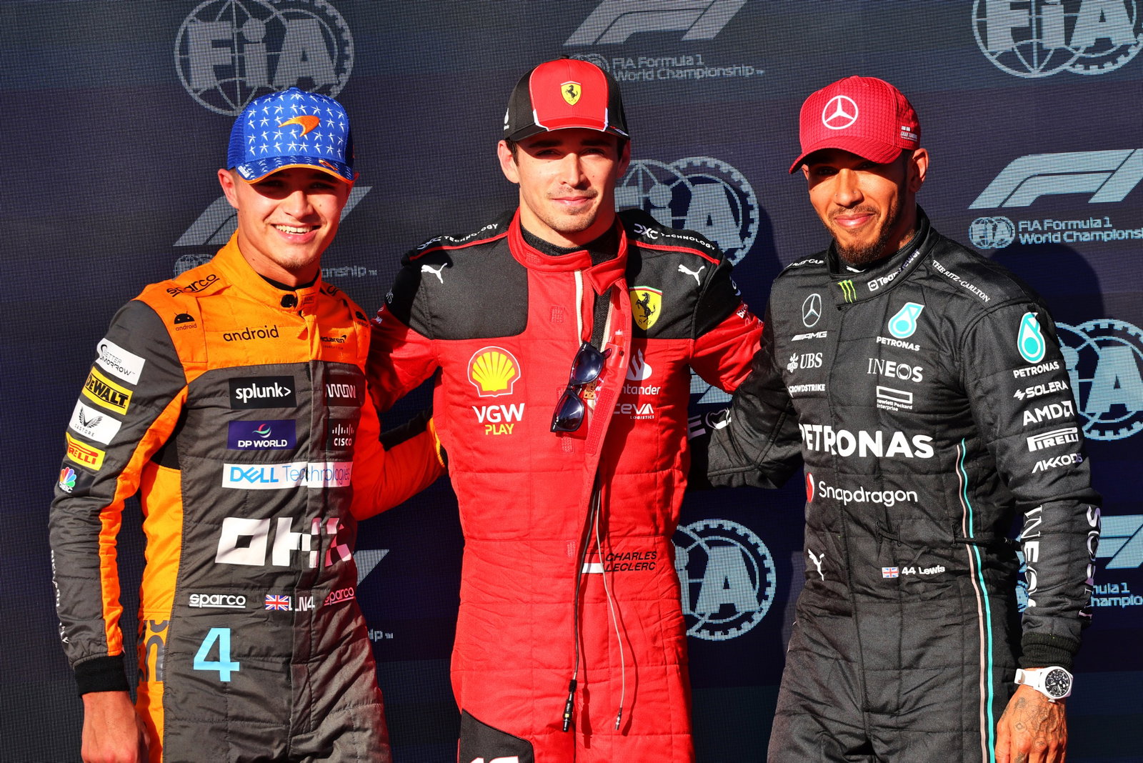 Norris, Leclerc, Hamilton