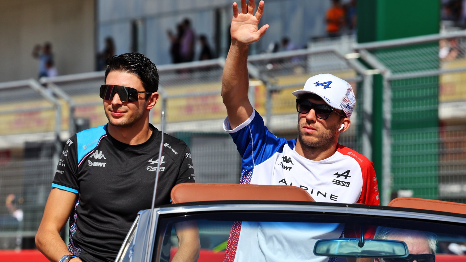 (L to R): Esteban Ocon (FRA) Alpine F1 Team and Pierre Gasly (FRA) Alpine F1 Team on the drivers' parade. Formula 1 World