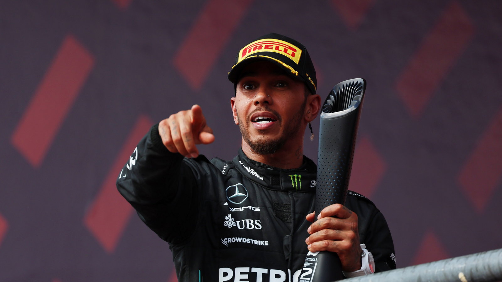 Lewis Hamilton (GBR) Mercedes AMG F1 celebrates his second position on the podium. Formula 1 World Championship, Rd 19,