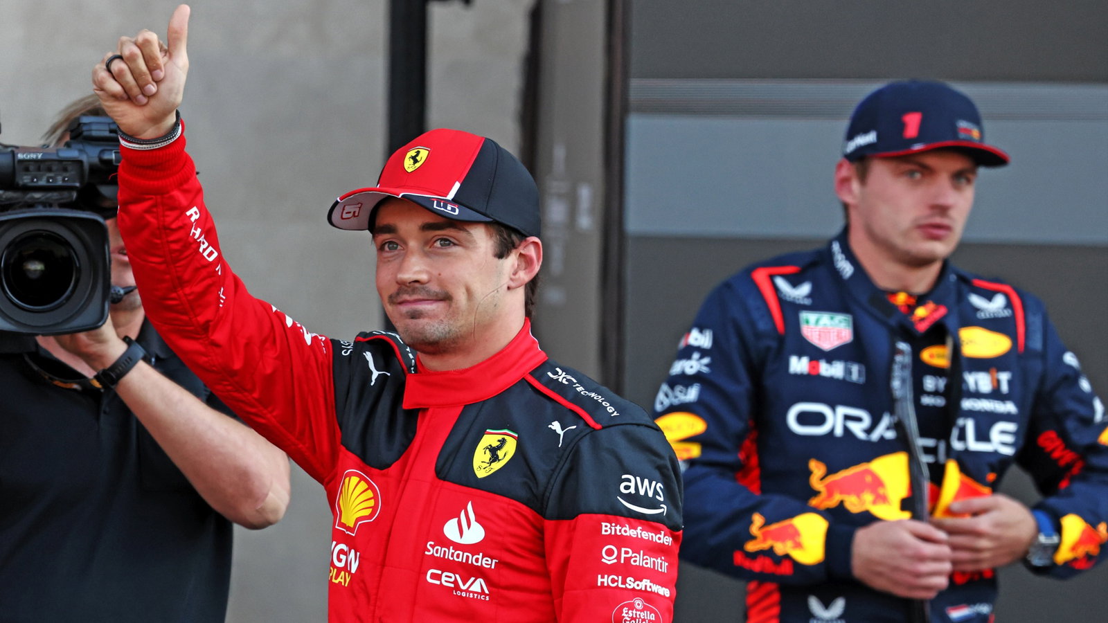 Charles Leclerc (MON) Ferrari SF-23 celebrates his pole position in qualifying parc ferme. Formula 1 World Championship,