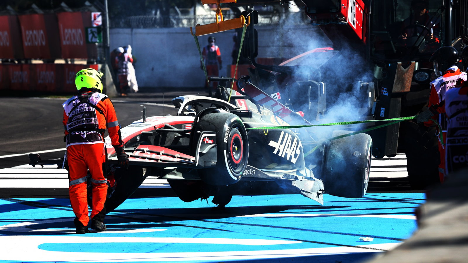 Kevin Magnussen (DEN) Haas VF-23 crashed out of the race. Formula 1 World Championship, Rd 20, Mexican Grand Prix, Mexico